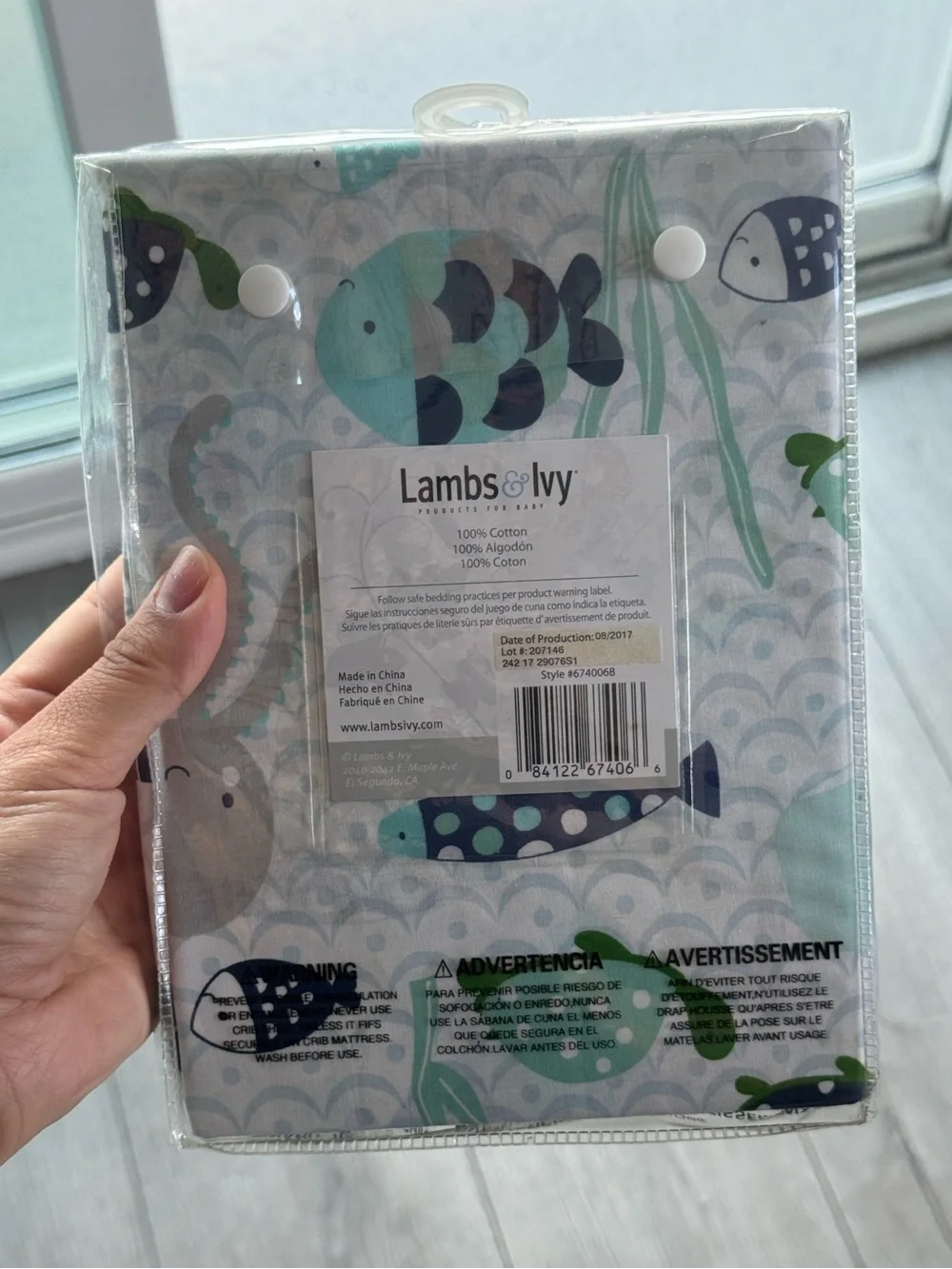 Lambs & Ivy Oceania Collection Fitted Baby Sheet - Aqua & Gray